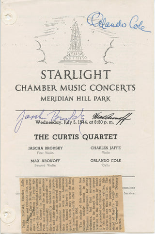 Curtis String Quartet. (1927–1981) Signed Program