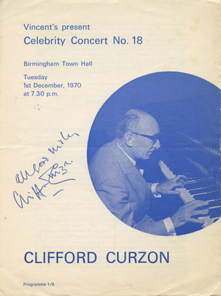 Curzon, Clifford. (1907–1982) Signed Program