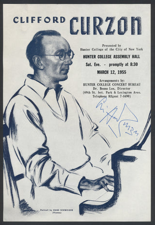 Curzon, Clifford. (1907-1982) Signed Flyer with Concert Program