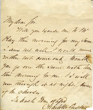 Cushman, Charlotte. (1816-1876) Autograph Note Canceling a Rehearsal