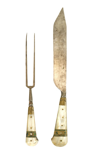 [Cutlery]  Matched Pair of 18th Century Abalone and Brass Utensils