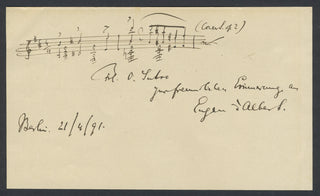 D'Albert, Eugen. (1862–1932) Piano Concerto no. 1 - Autograph Musical Quotation