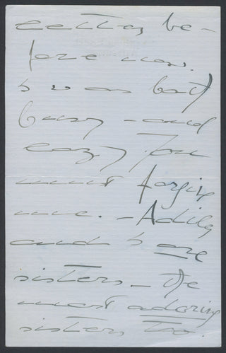 D’Aranyi, Jelly. (1893–1966) Autograph Letter about her sister, Adila Fachiri ("The violin she plays on was Joachim's. He played on it for about 40 years")