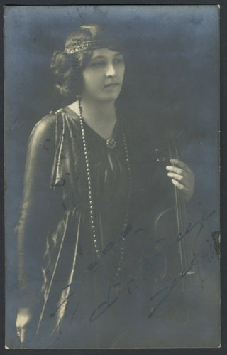 D’Aranyi, Jelly. (1893–1966) Signed Postcard Photograph with Autograph Note