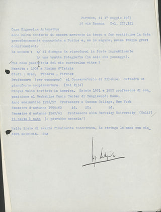 Dallapiccola, Luigi. (1904–1975) Collection of Correspondence Related to a Lecture on Language and Music in Italian Melodrama