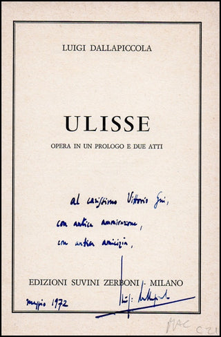 Dallapiccola, Luigi. (1904–1975) Signed Libretto, "Ulisse."