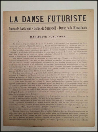 [Futurism] [Dance] Marinetti, Filippo Tommaso. (1876 - 1944) La DANSE FUTURISTE. Danse de l&apos;aviateur - Danse du Shrapnell - Danse de la mitrailleuse. Manifeste futuriste.