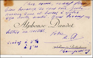 [Literature] Daudet, Alphonse. (1840 – 1897) Inscribed Visiting Card