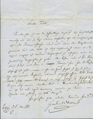 David, Ferdinand. (1810-1873)  Autograph Letter about the Great Fire of Hamburg