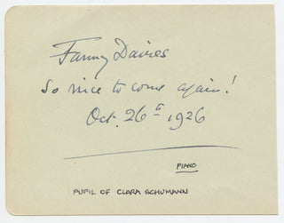 Davies, Fanny. (1861–1934) Autograph Signature and Inscription