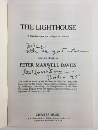 Davies, Peter Maxwell. (1934–2016) "The Lighthouse" - Signed Libretto