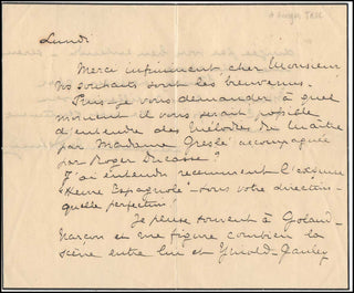 [Debussy, Claude. (1862-1918)] Debussy, Emma Bardac. (1862 - 1934) Autograph Letter