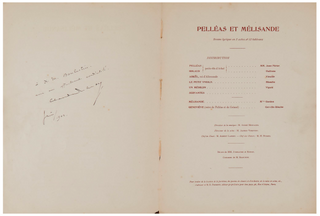 Debussy, Claude. (1862–1918) Pelléas et Mélisande. Drame lyrique en 5 actes et 12 tableaux de Maurice Maeterlinck [...]. Partition pour piano et chant. - Signed and Inscribed First Edition Score