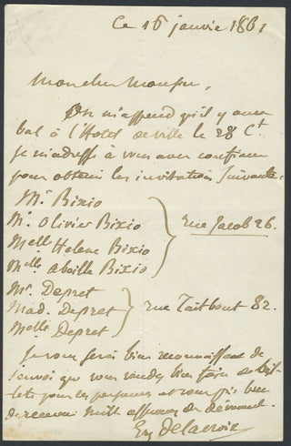 Delacroix, Eugène. (1798-1863) Autograph Letter