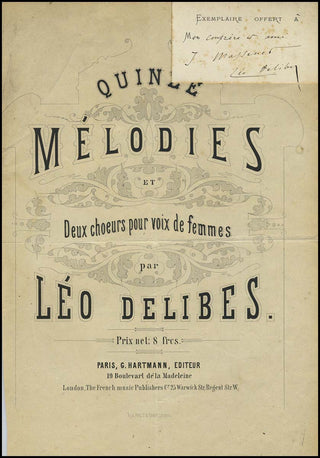 Delibes, Léo. (1836-1891) [Massenet, Jules. (1842-1912)] Signed Titlepage to Massenet