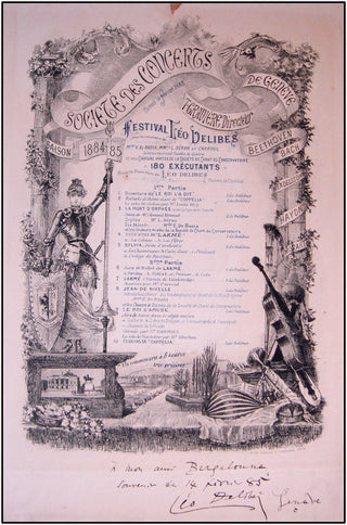 Delibes, Léo. (1836-1891) Stunning Signed Engraved Program