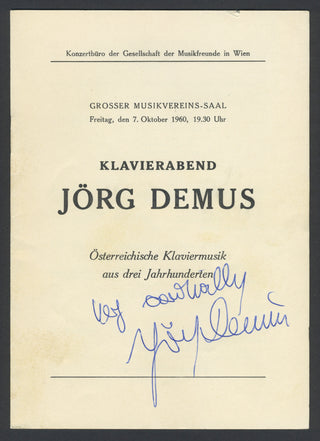 Demus, Jörg. (1928–2019) Signed Program