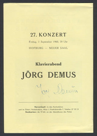 Demus, Jörg. (1928–2019) Signed Program