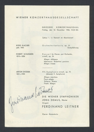 Leitner, Ferdinand. (1912–1966) Signed Program