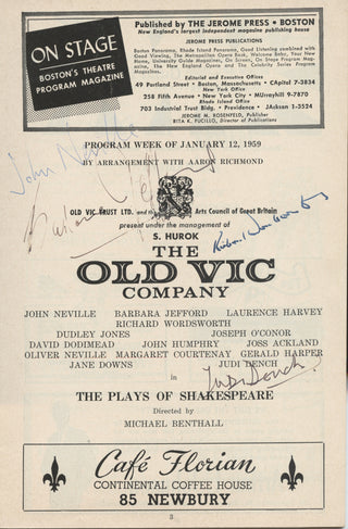 Dench, Judi. (b. 1934) [Barbara Jefford & John Neville & Richard Wordsworth] The Old Vic Company - Signed 1959 "The Plays of Shakespeare" Program