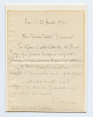 [Diamond, David. (1915–2005)] Despiau, Charles. (1874–1946) & Agee, James. (1909–1955) & Broch, Hermann. (1886–1951) & Green, Julien. (1900–1998) Collection of Letters to David Diamond