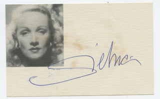 Dietrich, Marlene (1901–1992) Signed paper slip with photographic vignette