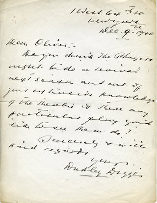 Digges, Dudley. (1879-1947) Autograph Letter