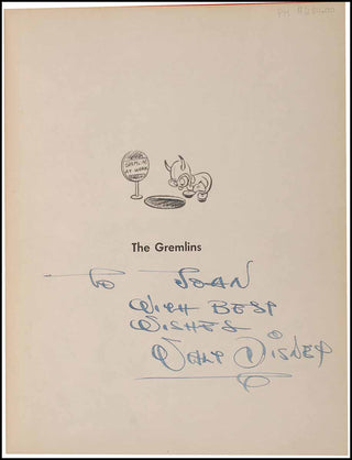 [Literature & Art] [Children's Books] [Dahl, Roald. (1916 - 1990)] Disney, Walt. (1901-1966) The Gremlins - SIGNED FIRST EDITION