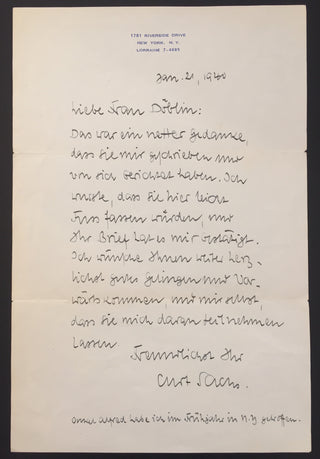 [Cello] Döblin, Alfred. (1878–1957) & Sachs, Curt. (1881-1959) & Eberhart, Richard. (1904-2005) & Steinberg, William. (1899-1978) Group of Letters to Helga and Rudolf Döblin