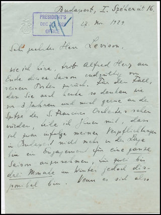 Dohnányi, Ernö. (1877–1960) Autograph Letter