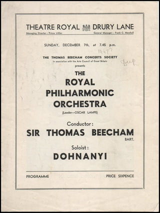 Dohnányi, Ernö. (1877–1960) Original 1947 Program performing his Piano Concerto