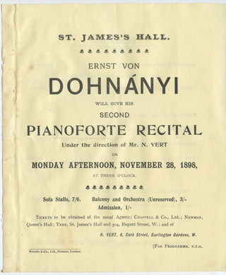 Dohnányi, Ernö. (1877–1960) Two Concert Programs