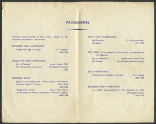 Dolmetsch, Carl. (1911–1997) & Saxby, Joseph. (1910–1997) Signed 1951 Lecture-Recital Program