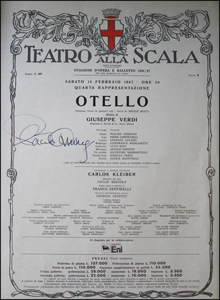 [Othello] Domingo, Placido. (b. 1941) Signed La Scala Broadside Poster, "Otello."