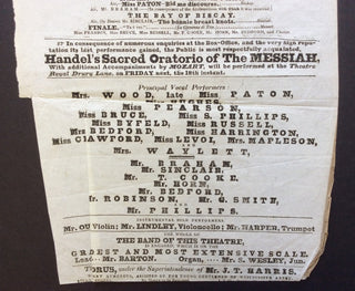 [Drury Lane] [Bishop, Sir Henry R. (1786-1855)] [Wood, Mary Anne. (1802-1864)] [Wesley, Samuel Sebastian. (1810-1876)] [Oury, Antonio James. (1800-1883)] "A Grand Miscellaneous Selection of Music" - Original 1831 Broadside