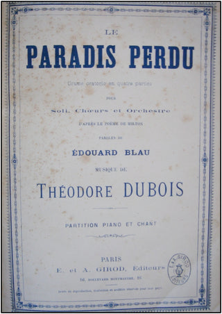 Dubois, Théodore. (1837-1924) Paradis Perdu, SIGNED.