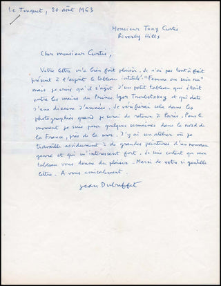 Dubuffet, Jean. (1901–1985) [Curtis, Tony. (1925–2010)] Autograph Letters to Tony Curtis - "I am working now on paintings in an entirely new style and which are probably bizarre and disconcerting."