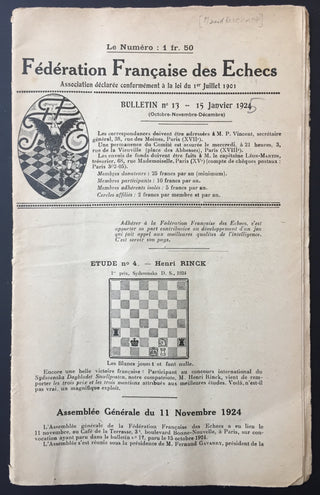 [Duchamp, Marcel. (1887–1968)] Fédération Française des Echecs - French Chess Magazine Mentioning Duchamp's 1925 Championship Win