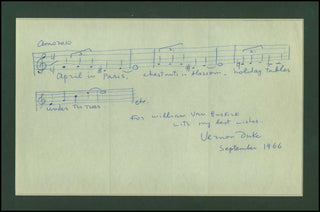 Duke, Vernon. (1903 - 1969) "April in Paris" - Autograph Musical Quotation