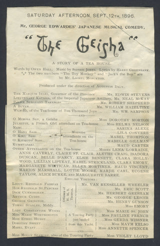 [Duncan, Isadora. (1877–1927)] [Daly, Augustin. (1838–1899)] "The Geisha" - Original 1896 New York Program Page