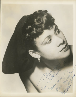 Dunham, Katherine. (1909 - 2006) Signed Photograph to "the nicest (and best!) drummer in the whole world"