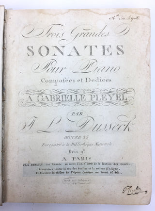 Dussek, Jan Ladislav. (1760–1812) & Adam, Louis. (1758–1848) & Cramer, Johann Baptist. (1771–1858) & Lemoyne, Jean-Baptiste. (1751–1796) Bound Volume of 18th-Century Sonata Sets by Dussek, Adam, Cramer & Le Moyne