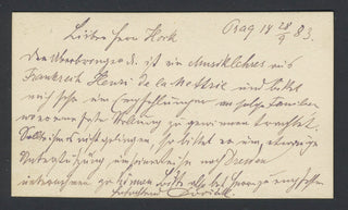 Dvorák, Antonin Leopold. (1841–1904) Visiting Card with Autograph Signed Note