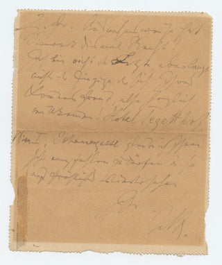 Brahms, Johannes. (1833–1897) [Henschel, George (1850–1934)] "For once in a way Simrock is right!" - Autograph Letter to George Henschel