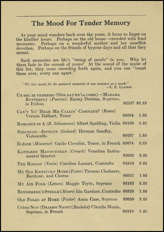 Edison, Thomas. (1847–1931) Mood Music: A compilation of the 112 Edison Re-Creations according to "what they will do for you." Based on psychological experiments conducted under the direction of Dr. W.V. Bingham