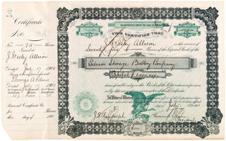 Edison, Thomas. (1847–1931) Signed Stock Certificate