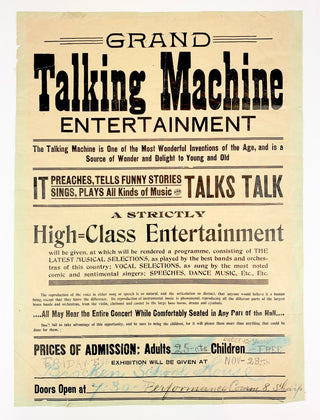 [Talking Machine] [Edison, Thomas. (1847–1931)] "It Preaches, Tells Funny Stories, Sings, Plays All Kinds of Music"- Talking Machine Broadside