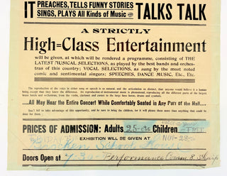 [Talking Machine] [Edison, Thomas. (1847–1931)] "It Preaches, Tells Funny Stories, Sings, Plays All Kinds of Music"- Talking Machine Broadside