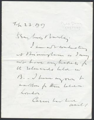 Elgar, Edward. (1857-1934) Autograph Letter