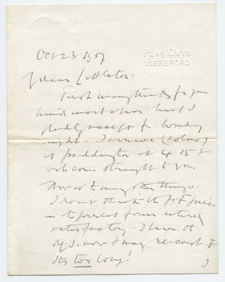 Elgar, Edward. (1857–1934) "What I fear is this: there isn't going to be any singing by the soldiers." - Important Autograph Letter Signed